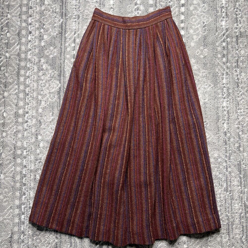 Vintage Plaid Wool A Line Maxi Skirt Womens 4 (24") Dark Academia 80's Country